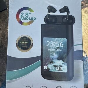Wireless Earbuds with 2.8" AMOLED Charging Case - Black